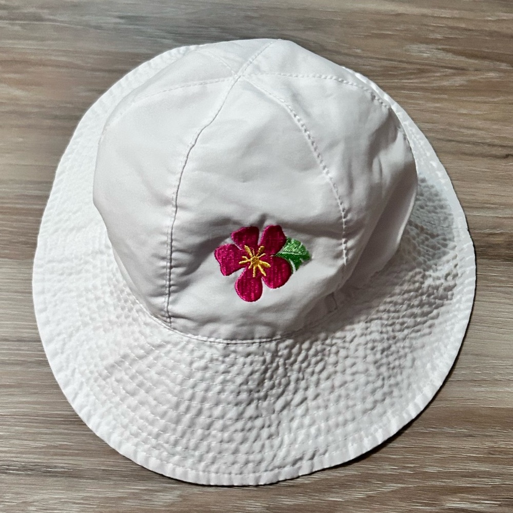 One Step Ahead | Sun Smarties White Bucket Hat with Floral Embroidery